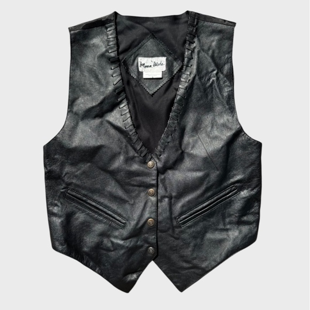 Vintage 90's Black Leather Western Goth‎ Vest Biker Desert Boho Festival